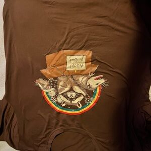 Brown Graphic Tee with Raccoon Design